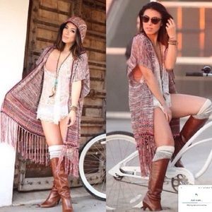 EUCFREE PEOPLE FRINGE KIMONO SPACEDYE L